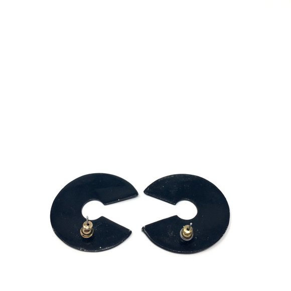 1980s Post-Modern Black Enameled Metal C Shape Earrings - Picture 3 of 10